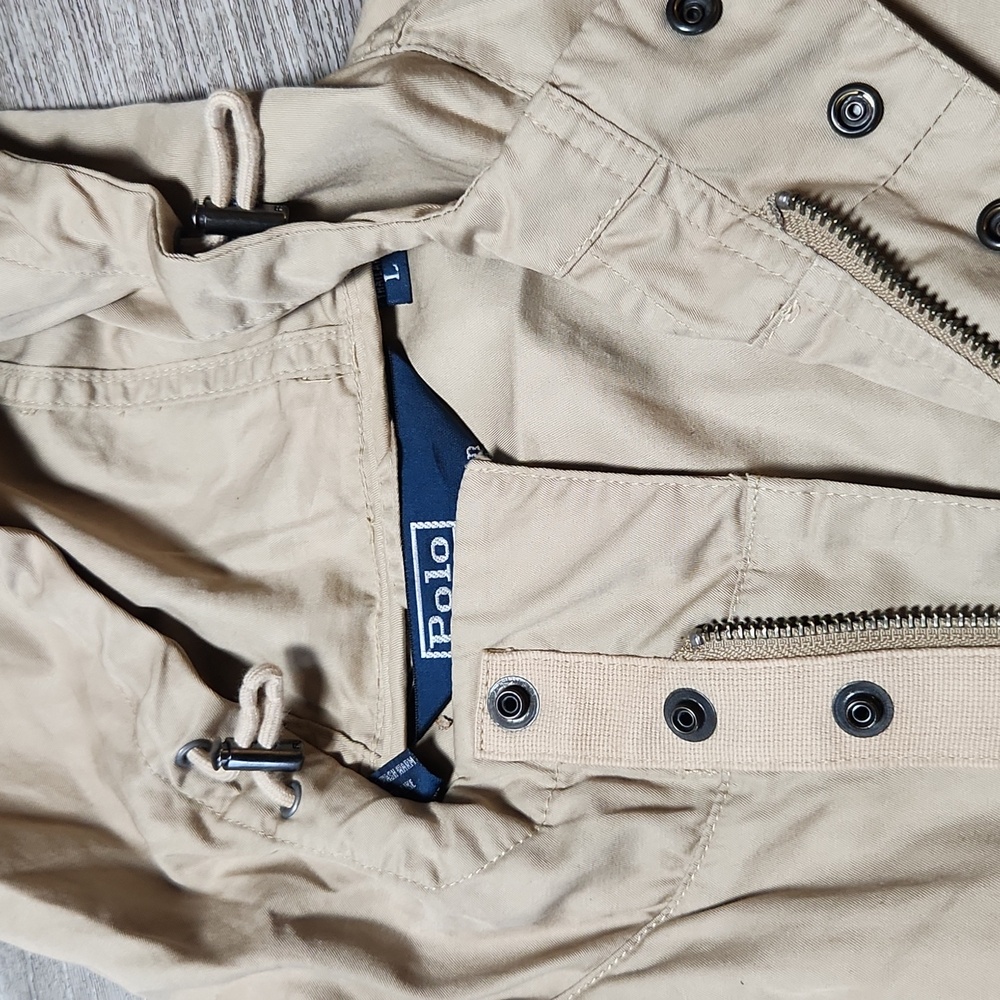 Rare Vintage Polo Ralph Lauren Canvas Beige Hooded Windbreaker - Picture 7 of 9